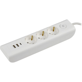 Удлинитель IEK MODERN У03В 3 розетки с заземляющим контактом + USBх3 2м 3х1мм2 16А/250В белый